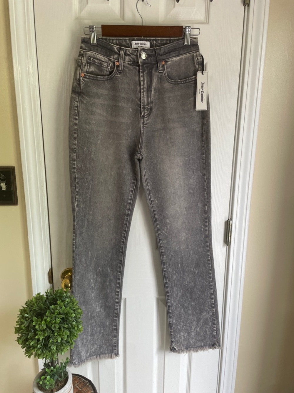 Juicy Couture Washed Gray Straight Leg Boho Western Grunge Jeans